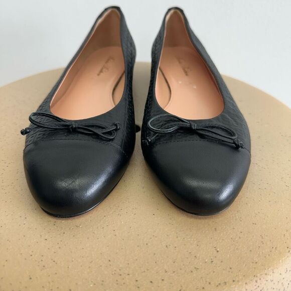 Brooks Brothers Women’s Black Leather Embossed Round Tow Dainty Bow Ballet Flat - Picture 8 of 12